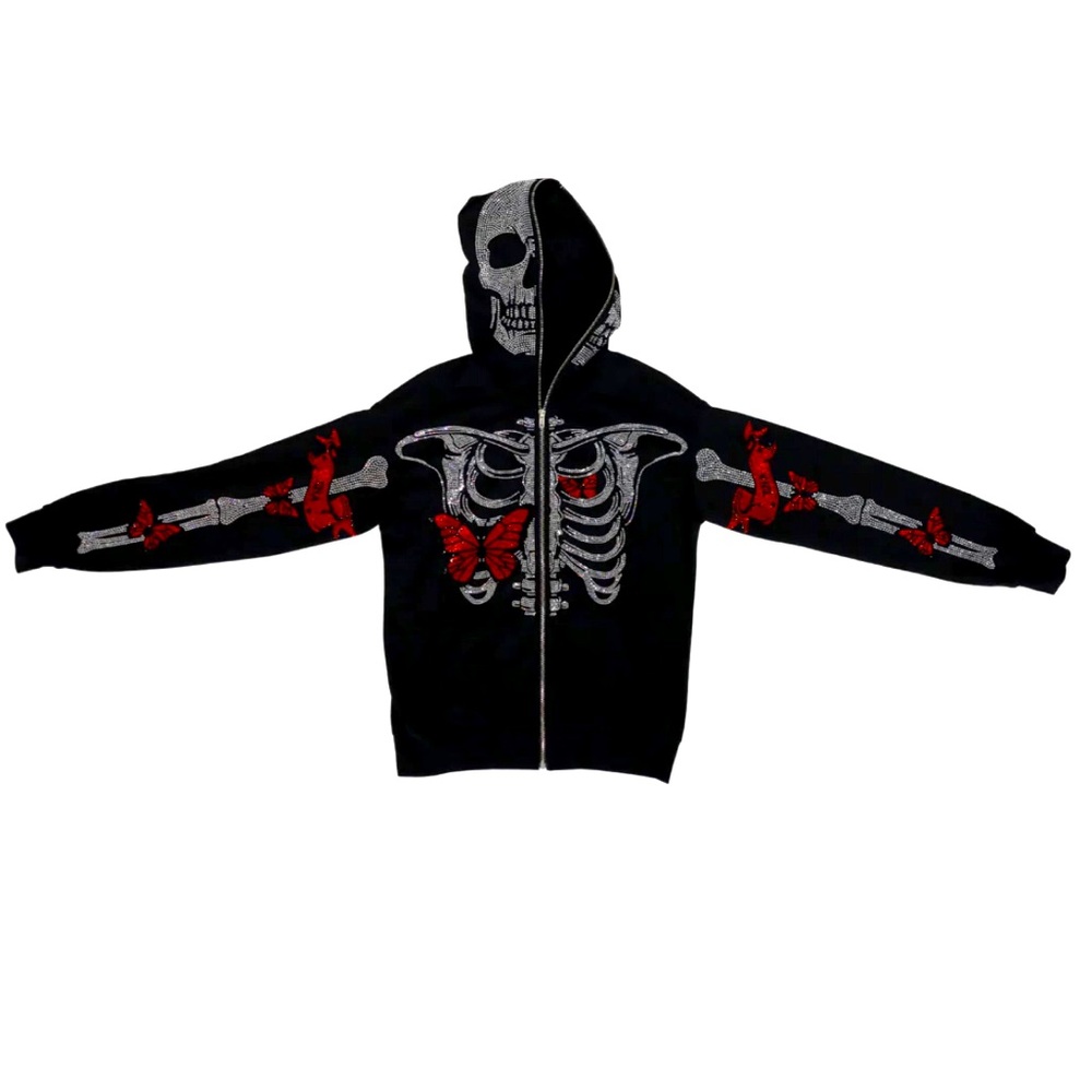 Red butterfly skeleton zip up hoodie